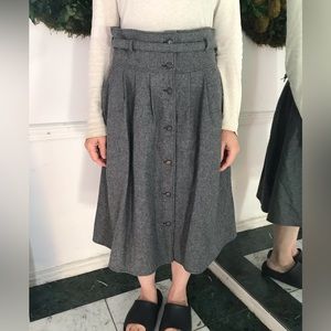 Vintage Grey Wool Button Front Skirt Claude Lema